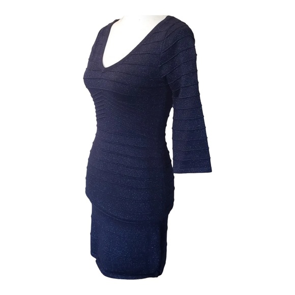 TWENTY ONE WOMEN'S BODYCON SPARKLE NAVY BLUE DRESS 3/4 SLEEVE SIZE M - Picture 2 of 7